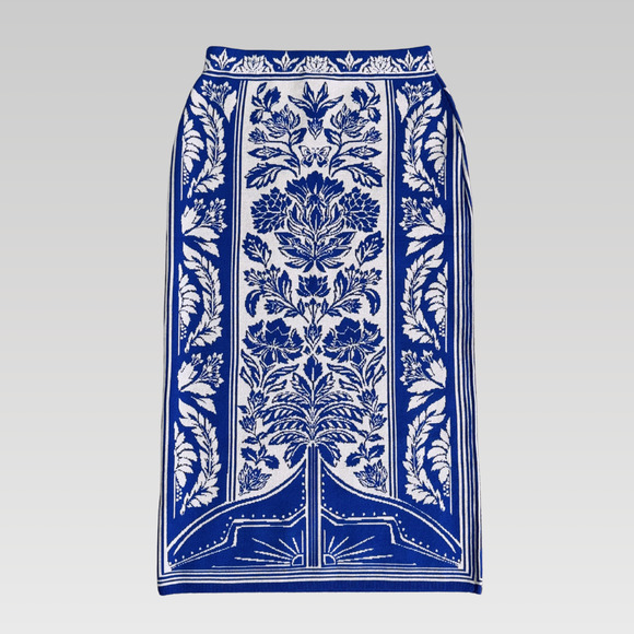 FARM RIO Delicate Tapestry Knit Skirt NWT Women's Size M Off-White Blue Floral - Picture 2 of 7